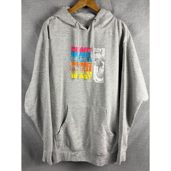 Mr Beast Hoodie Men's 2XL Grey Bright Colors Logo Graphic Pullover Sweatshirt - Picture 1 of 6